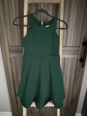 Emerald Sundae Girls' Dark Green High-Neck Fit & Flare Dress
